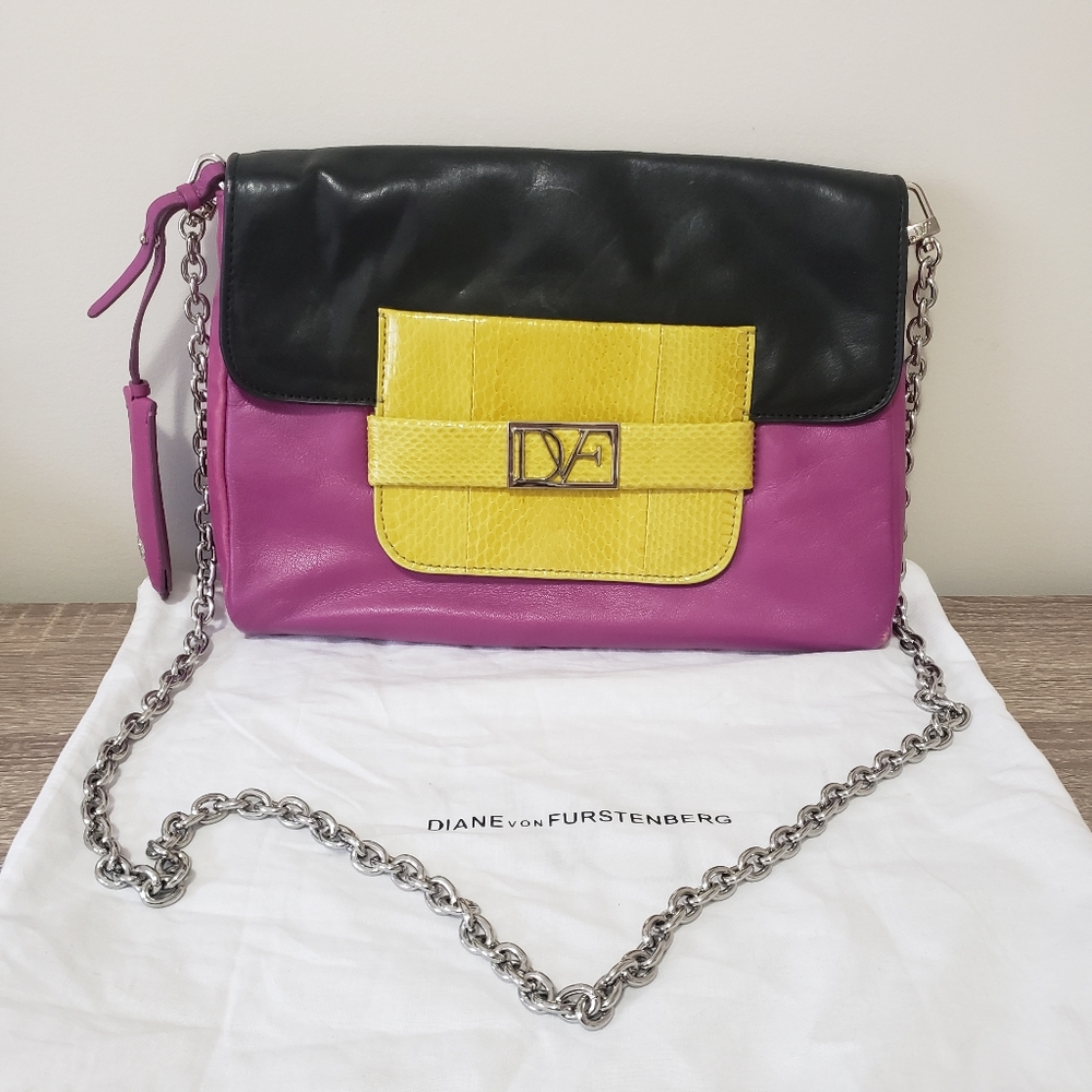 DVF mimosa snake embossed leather crossbody clutch